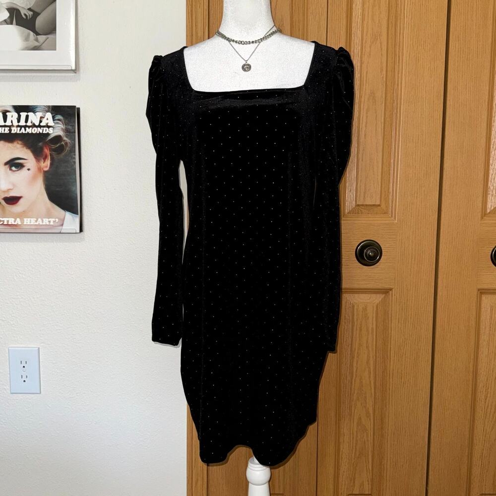 SO Velvet Bodycon Dress Womens 2XL Black Studded Square Neck Party Cocktail‎